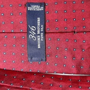 Brooks Brothers blue and white polka dots on red background silk tie